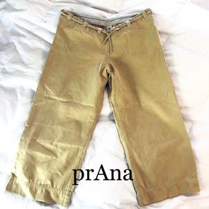 prANa pale yellow wide leg drawstring Capri